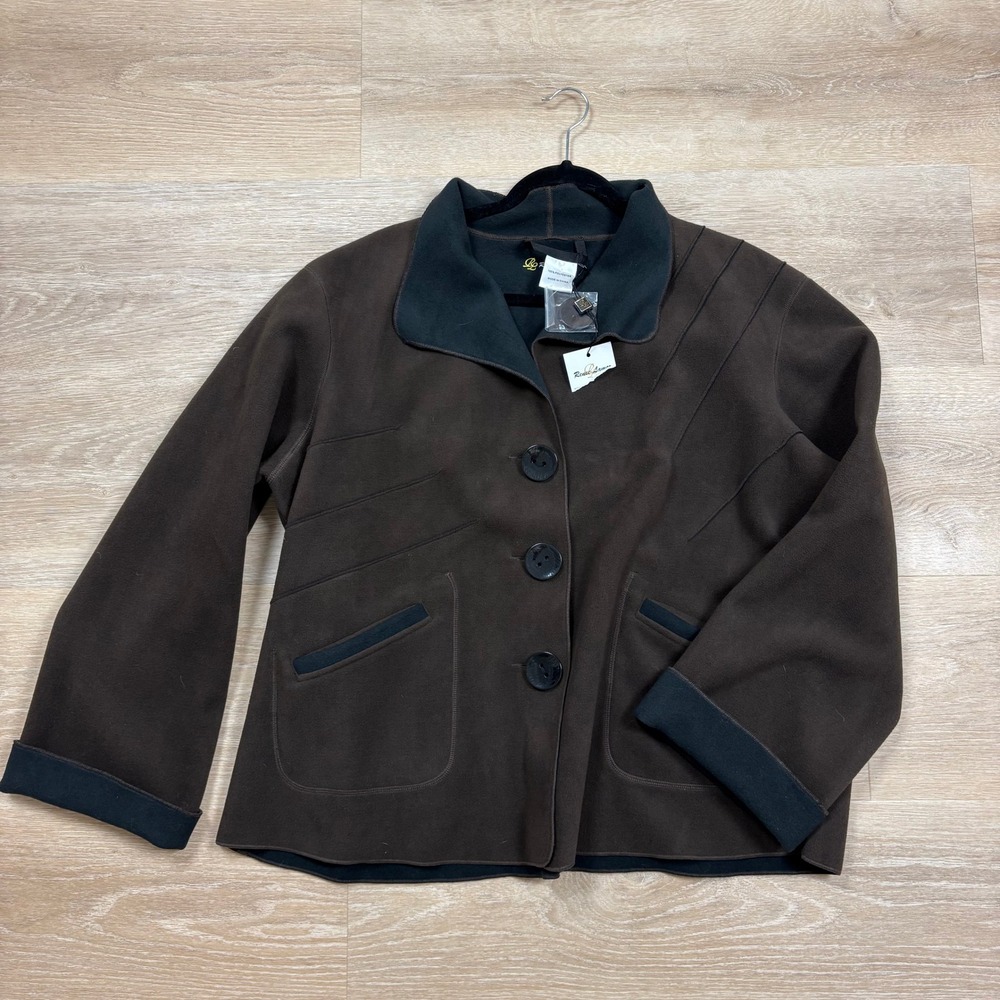 NWT Renee Lamor Reversible Fleece Jacket Women's Large Color Black/Brown